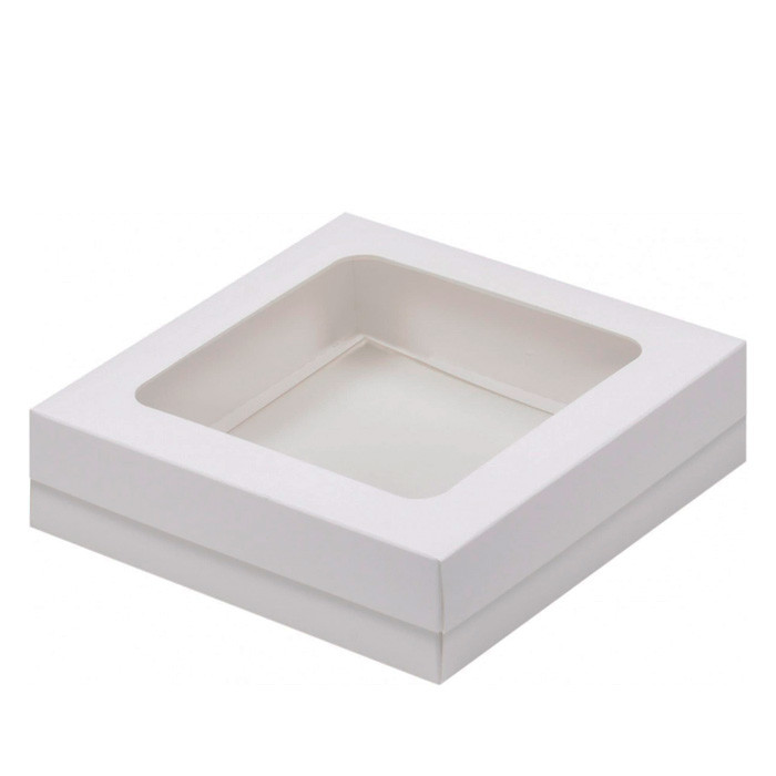 Коробка для клубники в шок. 20х20х4 см с окном, белая