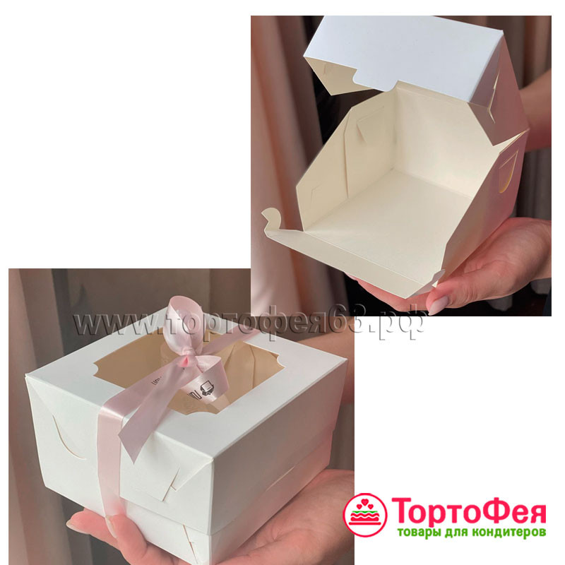 Коробка для бенто-торта 12х12х8 см с окном, Белая