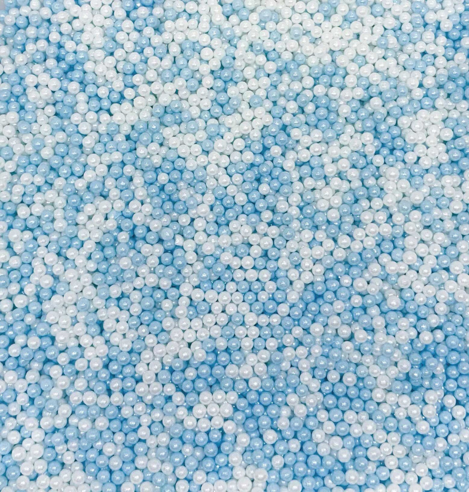 Посыпка шарики Белые/Голубые 2 мм, 25 г