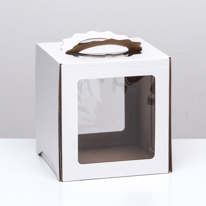 Коробка для торта 24х24х26 см с большими окошками и ручками  