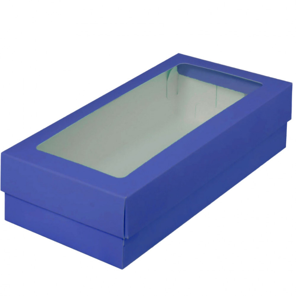 Коробка для макарони 21х11х5,5 см с окном, Синяя