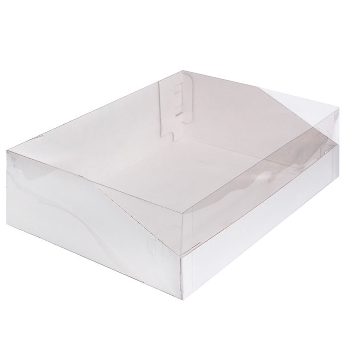 Коробка для торта 31х23,5х10 см с прозрач.крышкой, белая / прочное основание из гофрокартона