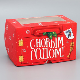 Коробка для 2 капкейков с окном "С Новым годом"
