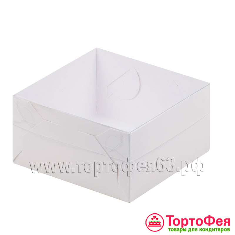 Коробка для пирожных 12х12х6 см с прозрач.крышкой, белая