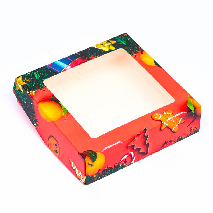Коробка с откидной крышкой 15х15х4 см "Новый год"