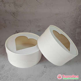 Коробка круглая d 16 высота 7 см с окном &quot;Сердце&quot; / белая 