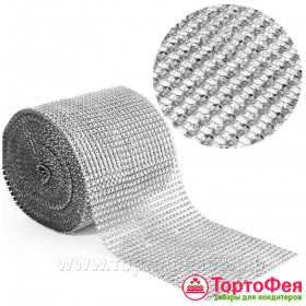 Лента со стразами, серебро / 1 м