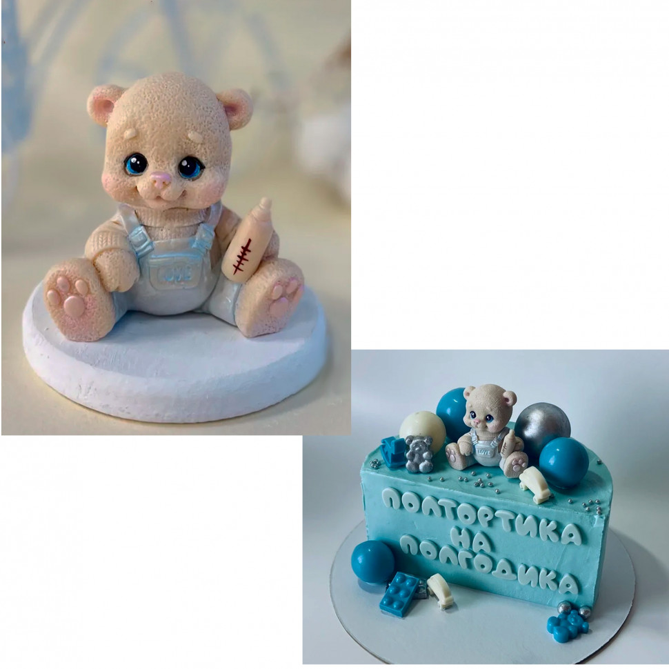 Фигурка из глазури "Мишка в голубом комбинезончике" 6,5 см / 1 шт  
