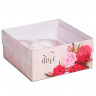 Коробка для 4 капкейков с прозрачной крышкой "Яркие пионы" (высота 7,5 см)