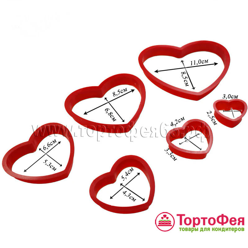 Вырубки "Сердца" 6 шт / пластик