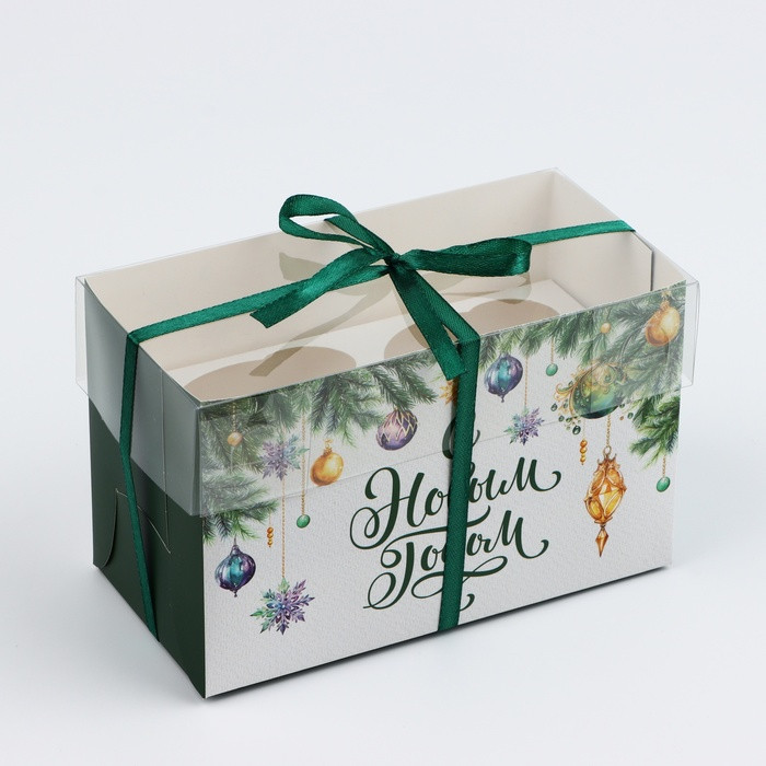 Коробка для 2 кап. с прозрач.крышкой "С Новым годом"