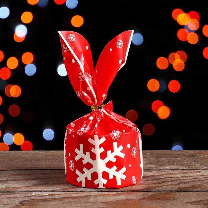 Пакетик с завязками 13х13 см "Снежинки", 1 шт   