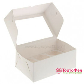 Коробки для 6 капкейков с окном, белые /// 5 штук
