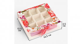 Коробка для 9 конфет с окном &quot;Цветы&quot;