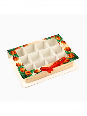 Коробка для 12 конфет с окном "Тюльпаны"