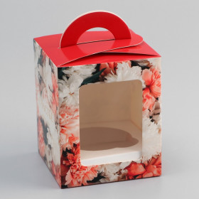 Коробка для 1 капкейка с ручкой &quot;Пышные пионы&quot;