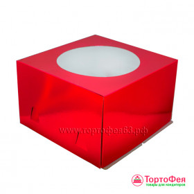 Коробка для торта 30х30х19 см с окном, Красная