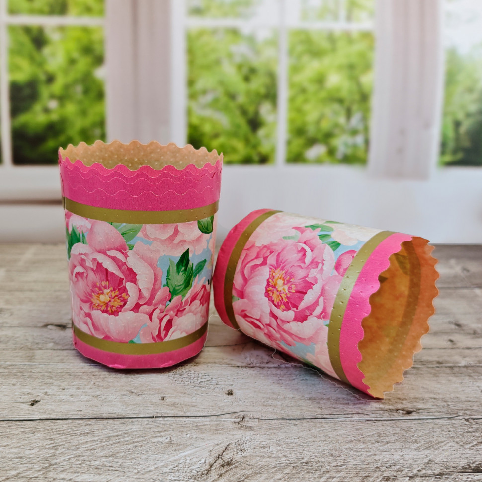 Форма бумажная Кулич "Пионы" 120 гр (7*8,5 см) / 10 шт   