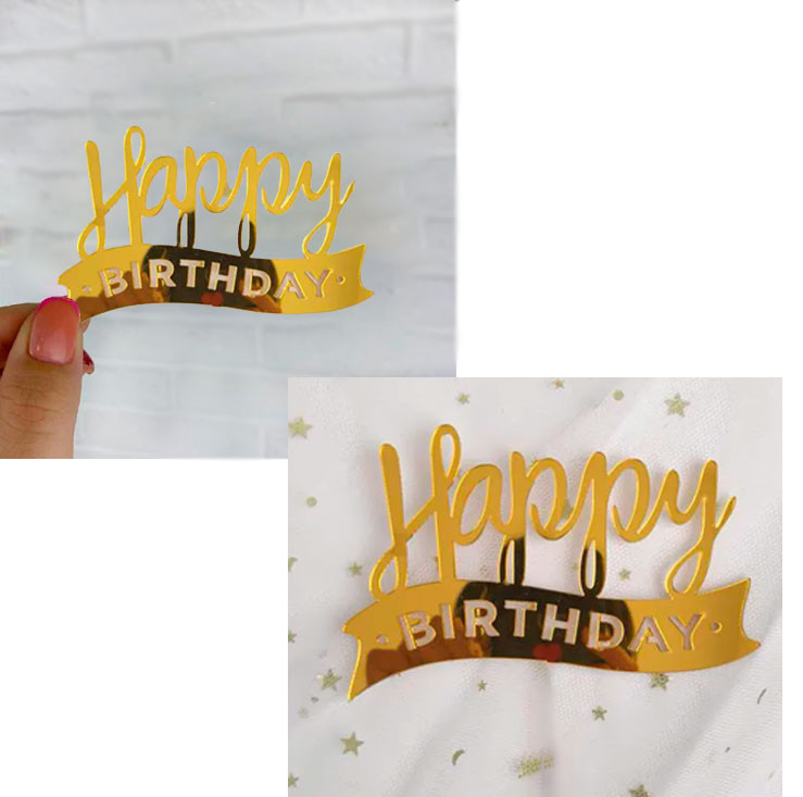 Декор из акрила "Happy Birthday" 11х6 см, золотой