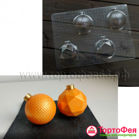 Форма пластик. &quot;Новогодние шары &quot;Грани и текстура&quot;, 7 см / 4 шт 