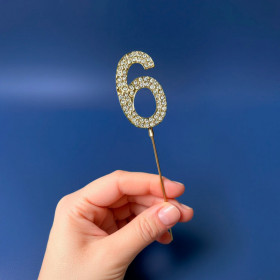Топпер для бенто-торта Цифра "6" золото со стразами/ 4 см