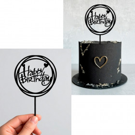 Топпер "Happy Birthday", круг / черный