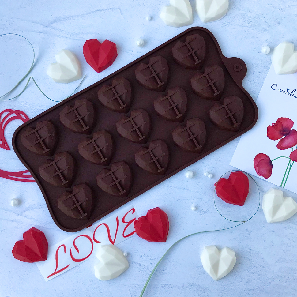 Форма силиконовая Сердечки с гранями 3х3х1,3 см/ 15 яч.