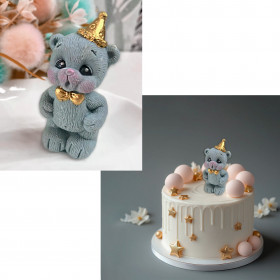 Фигурка из глазури &quot;Мишка задувает свечку&quot;, серенький, 8 см / 1 шт   