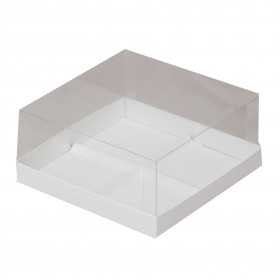 Коробка для 4х муссовых пирожных 18х18х6,5 см с прозрачной крышкой, белая  (на 4 шт)