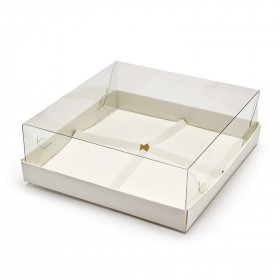 Коробка для 4х муссовых пирожных 18х18х6,5 см с прозрачной крышкой, белая  (на 4 шт)
