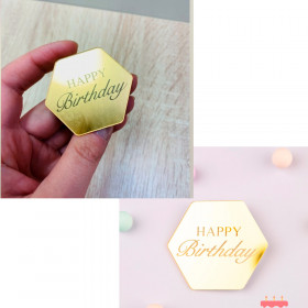 Декор из акрила &quot;Happy Birthday&quot; шестигранник , золото / 5 см    