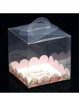 Коробка прозрачная с ручкой 11х11х11 см &quot;Цветы&quot;