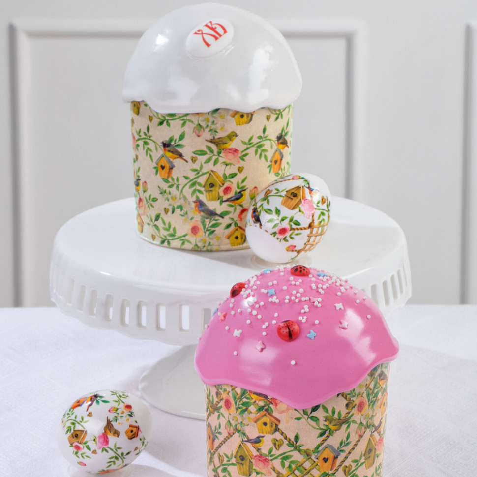 Форма бумажная Кулич "Птички в саду" 120 гр (7*8,5 см) / 10 шт   