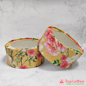 Коробка круглая d 16 выс.7 см с окном, Пионы