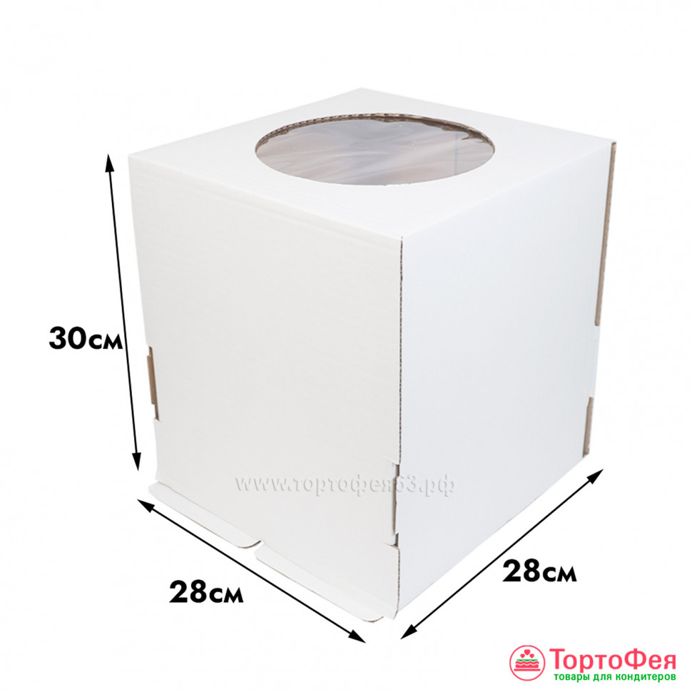 Коробка для торта 28х28х30 см с окном