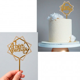 Топпер "Happy Birthday", ромбы, со стразами