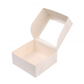 Коробка для пирожных, зефира 12х12х5,5 см с окном, белая