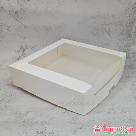 Коробка 22,5х22,5х6 см с окном, белая