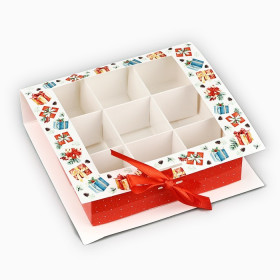 Коробка для 9 конфет с окном "Новогодние подарки"