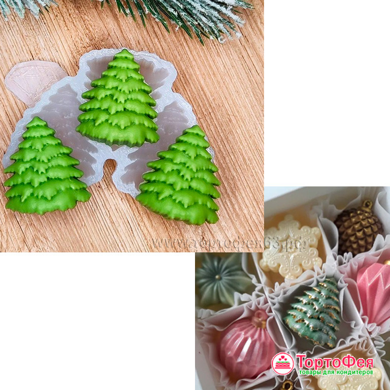 Форма силиконовая "Елочки заснеженные" мини (Подходит под ячейку для конфет)