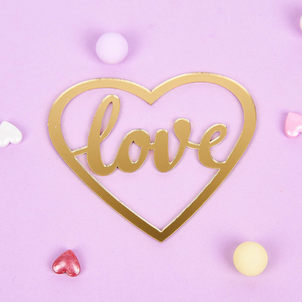 Декор из акрила "Сердце Love", золотой / 6,5 см