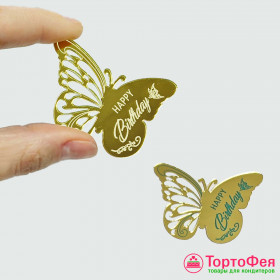 Декор из акрила &quot;Happy Birthday Butterfly&quot;, золотой  