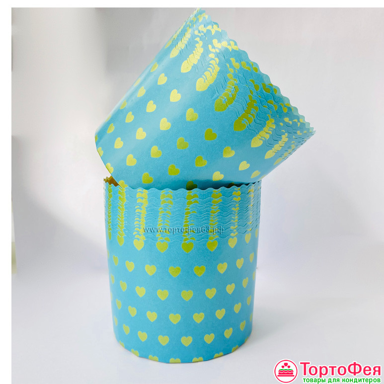 Форма бумажная Кулич "Сердечки" 300-350 гр (11*8,5 см)  / 5 шт    