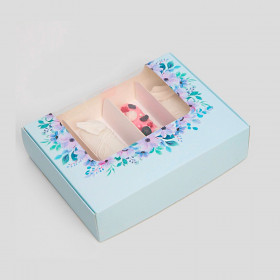 Коробка для 4 эклеров 20х15х5 см &quot;Голубая/цветы&quot;