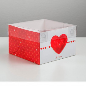 Коробка для 4 кап-в с прозрачной крышкой "Красное сердце"