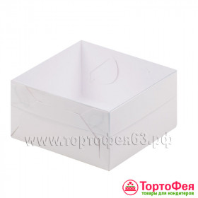 Коробка для пирожных 15,5х15,5х6 см с прозрачной крышкой, белая