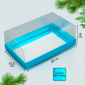 Коробка 22х13х8 см с прозрачной крышкой, Ярко-голубая