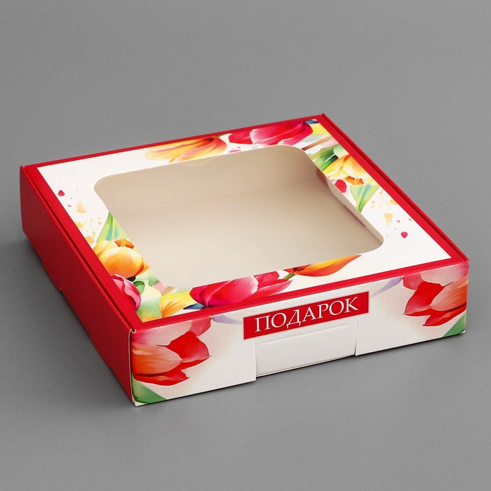 Коробка с откидной крышкой 13х13х3 см  "Тюльпаны" 