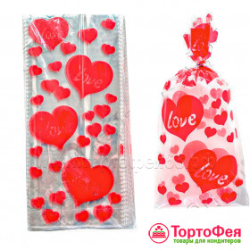 Пакеты прозрач. с рисунком "Сердце Love" 13х27 см, 10 шт