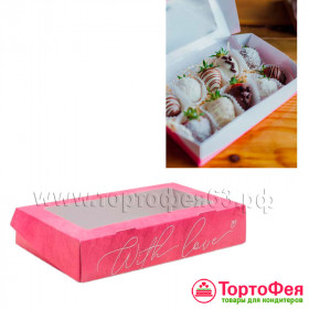 Коробка 20х12х4 см с окном, розовая